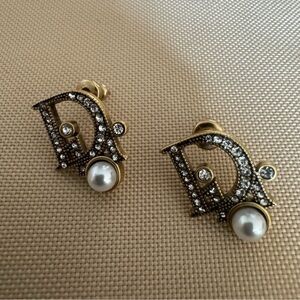 Dior Logo Tribale Pearl and Strass Gold Earrings